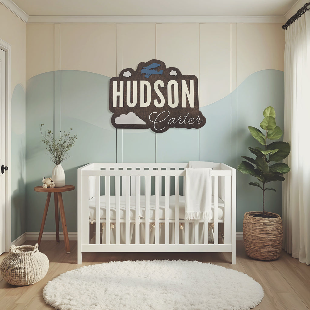 Airplane Themed Personalized Name Sign Nursery Decor