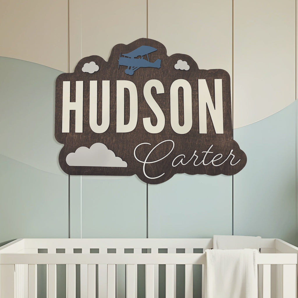 Airplane Themed Personalized Name Sign Nursery Decor