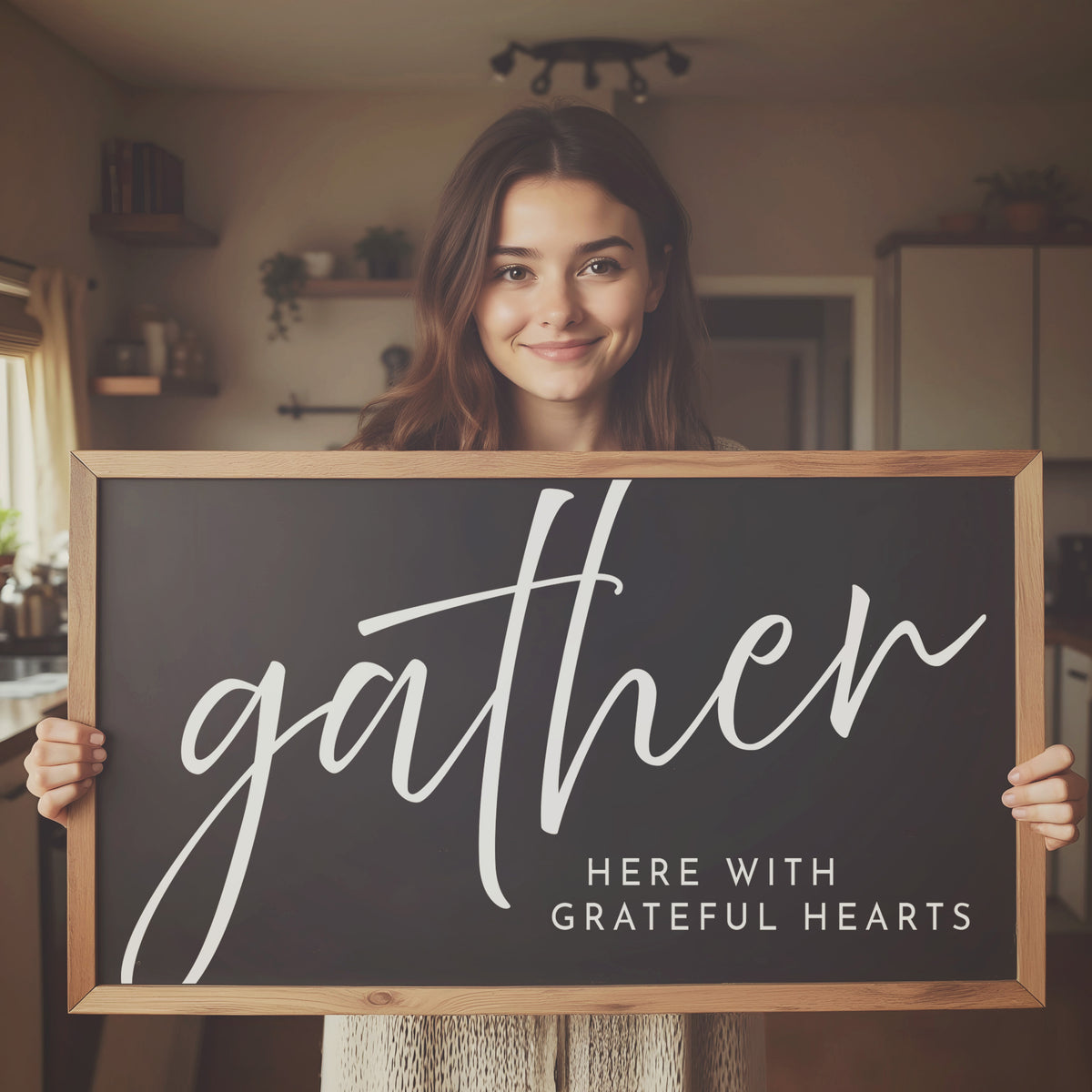 Gather Here With Grateful Hearts Sign For Dining Room Table – Linden Fields