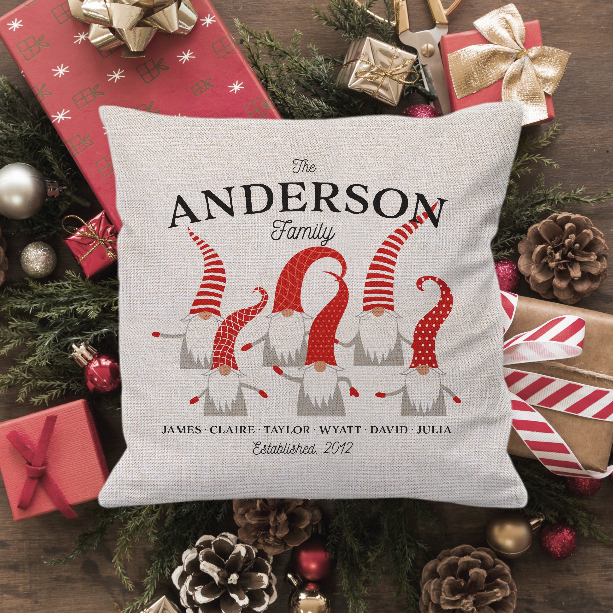 FENZA Custom Christmas Pillow Covers for Family, Linen Double Side Pri